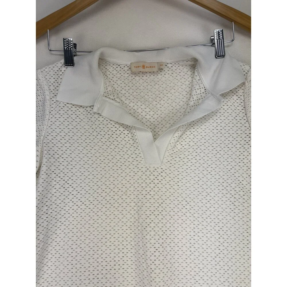 Tory Burch Perforated Knit Polo‎ Top Sz S